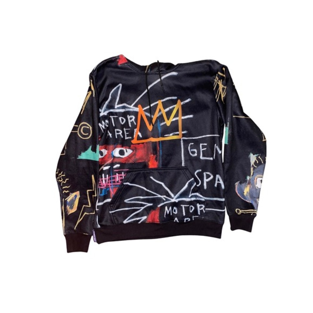Jean-Michel Basquiat Members Only Hoodie Black Graphic Pullover Size M‎
